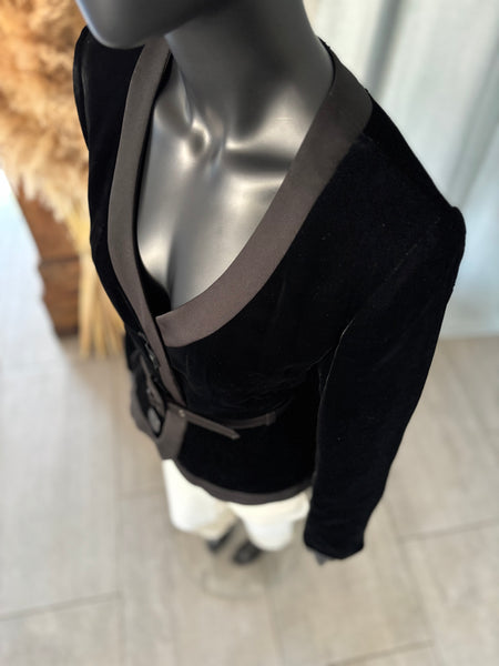 Veste bi-matières ceinturée