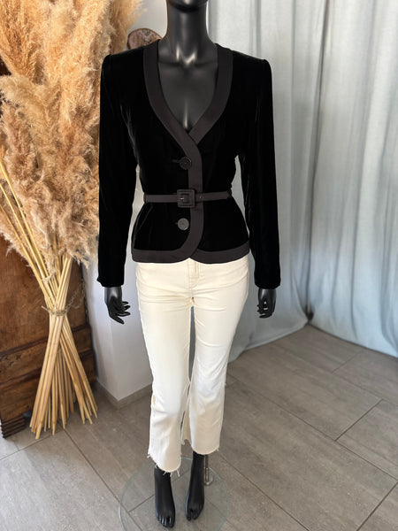 Veste bi-matières ceinturée