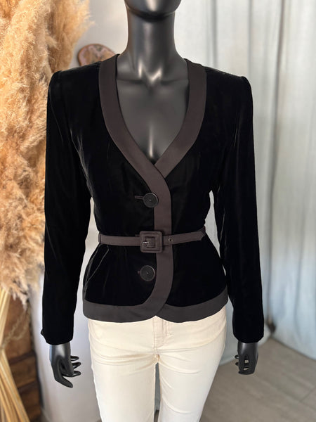 Veste bi-matières ceinturée