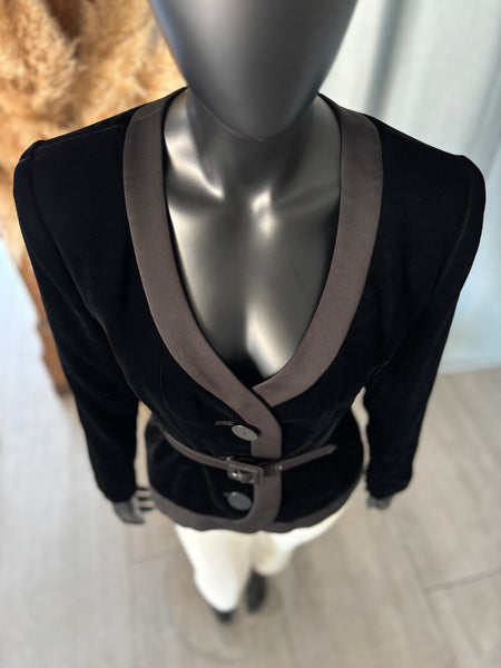 Veste bi-matières ceinturée