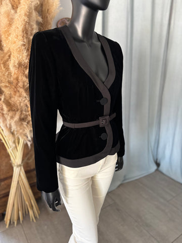 Veste bi-matières ceinturée