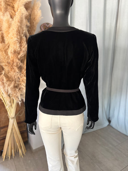 Veste bi-matières ceinturée