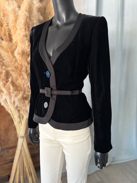 Veste bi-matières ceinturée