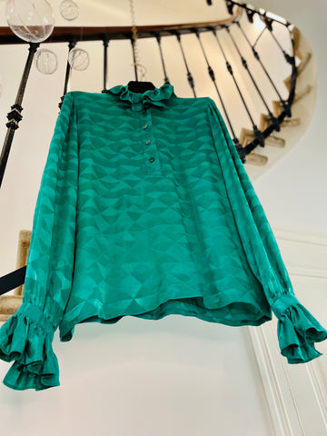Blouse en soie façonnée verte