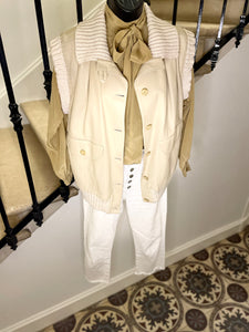 Leather and wool sleeveless jacket