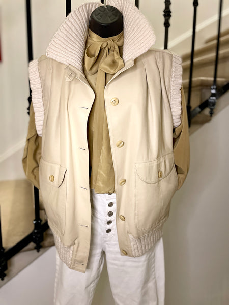 Leather and wool sleeveless jacket