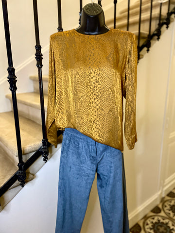 Snake print gold silk blouse