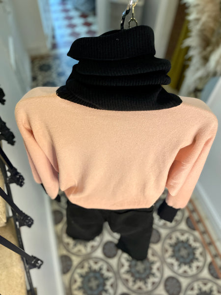 Upcycled two-tone turtleneck sweater