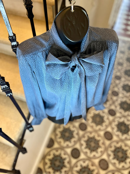 Pussy-bow blouse in blue fashioned silk