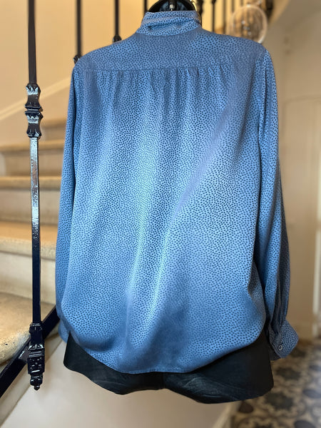 Pussy-bow blouse in blue fashioned silk