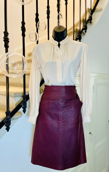 Burgundy leather skirt