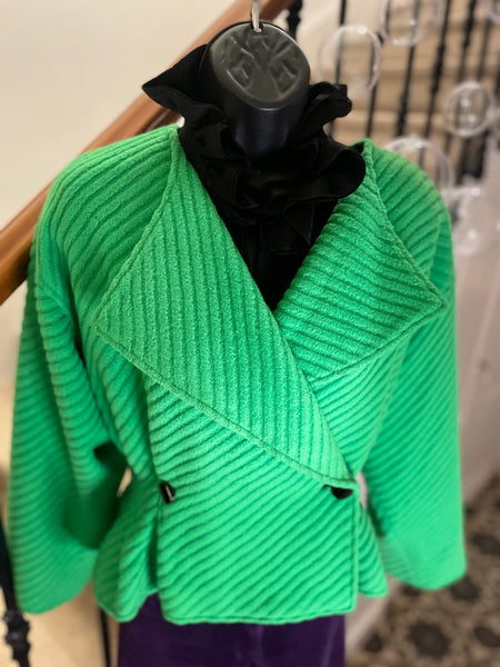 Short green double-breasted jacket